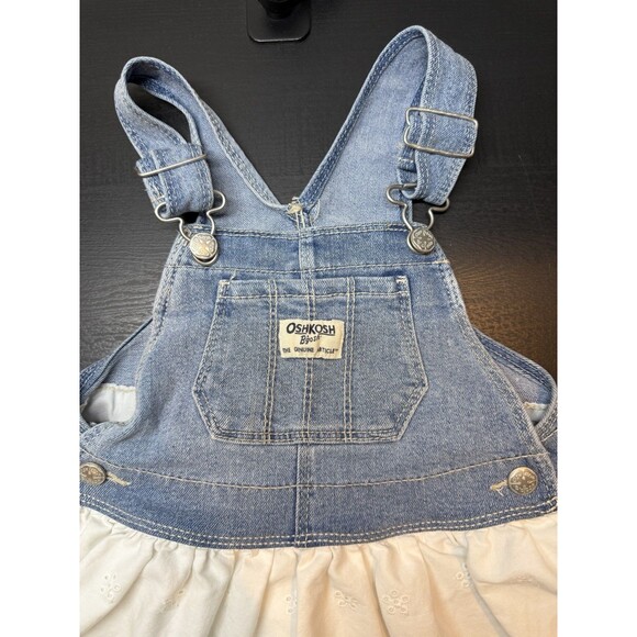 OSHKOSH B’GOSH Dress Girls 24 Months Overall Vestbak Denim Eyelet Jumper - Picture 2 of 8